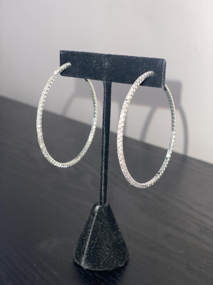Rhinestone Silver Hoops